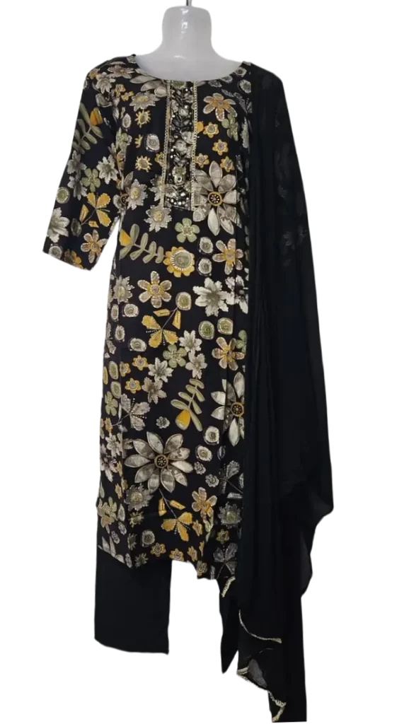 Black Floral Printed Salwar Suit with Dupatta