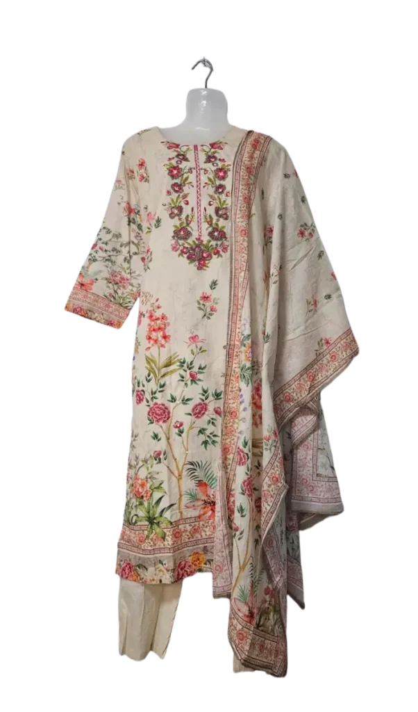 Cream Floral Garden Print Salwar Suit with Printed Dupatta