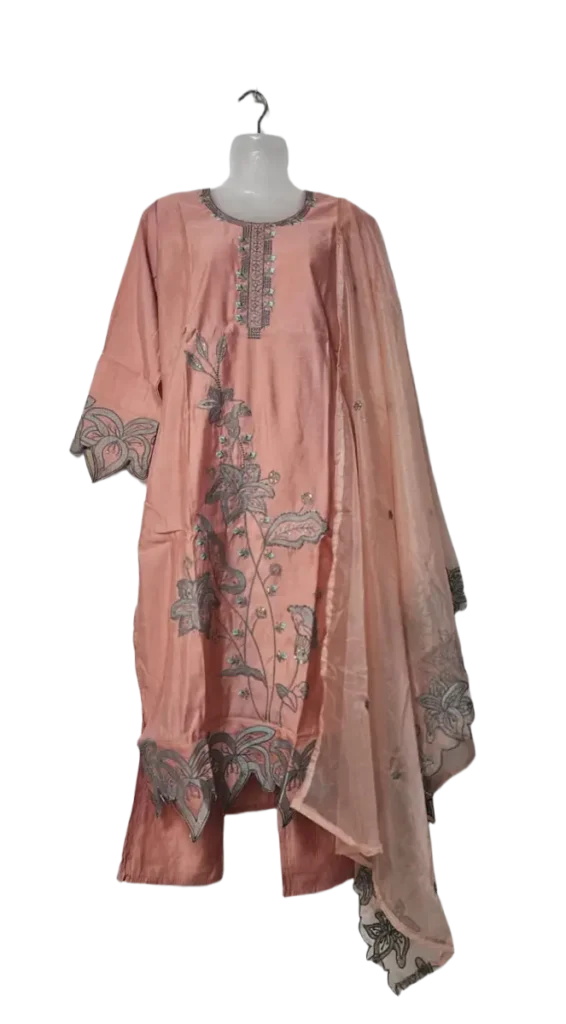 Peach Floral Embroidered Salwar Suit with Matching Dupatta