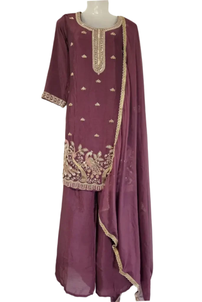 Plum Peacock Embroidered Salwar Suit with Matching Dupatta