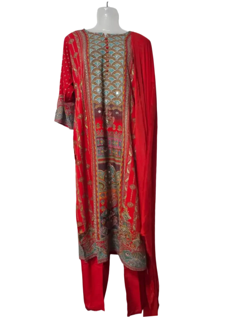Red Paisley Printed Salwar Suit with Plain Dupatta