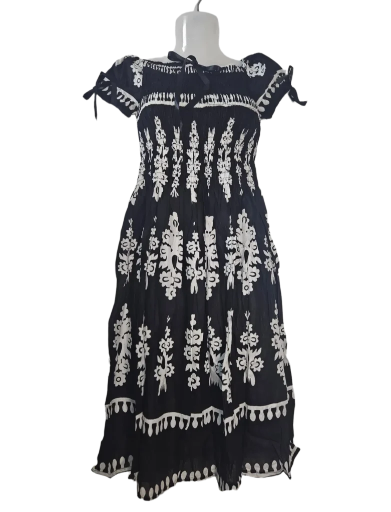 Smocked Bodice Off-Shoulder Floral Print Midi Dress