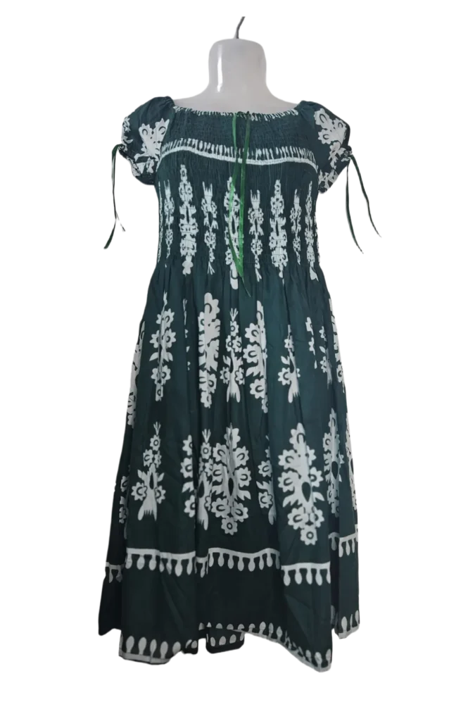 Smocked Bodice Off-Shoulder Floral Print Midi Dress