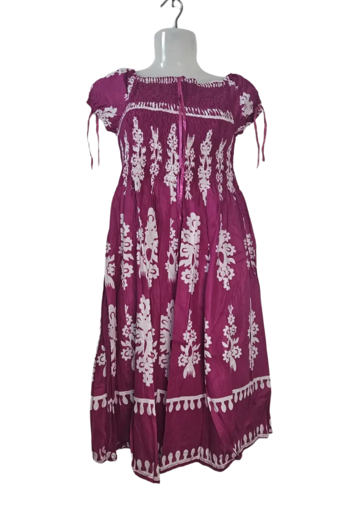 Smocked Bodice Off-Shoulder Floral Print Midi Dress
